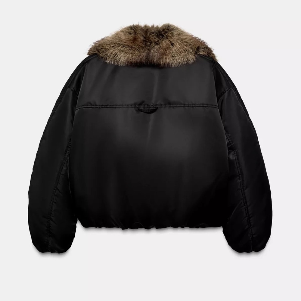 Zara FAUX FUR COLLAR BOMBER JACKET ZW COLLECTION - Picture 5 of 8